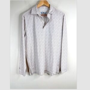 IBKÜL Men's Long Sleeve Golf Shirt M IceFil Cooling UPF 50+ White Print Polo